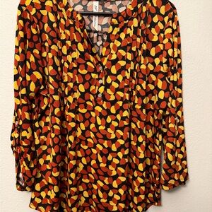 NY Collection Red and Yellow Patterned Blouse